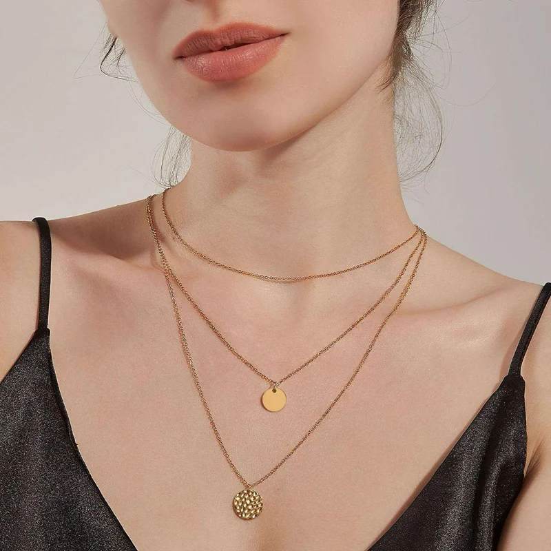 Layered Gold-tone Disc Necklace