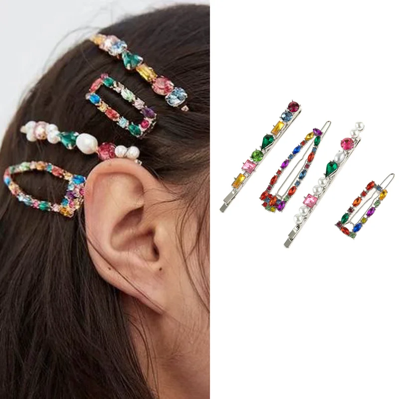 Rainbow Rhinestone Hair Clip Set