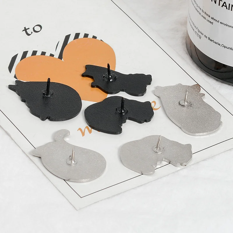 Black Cat and Skull Enamel Pin