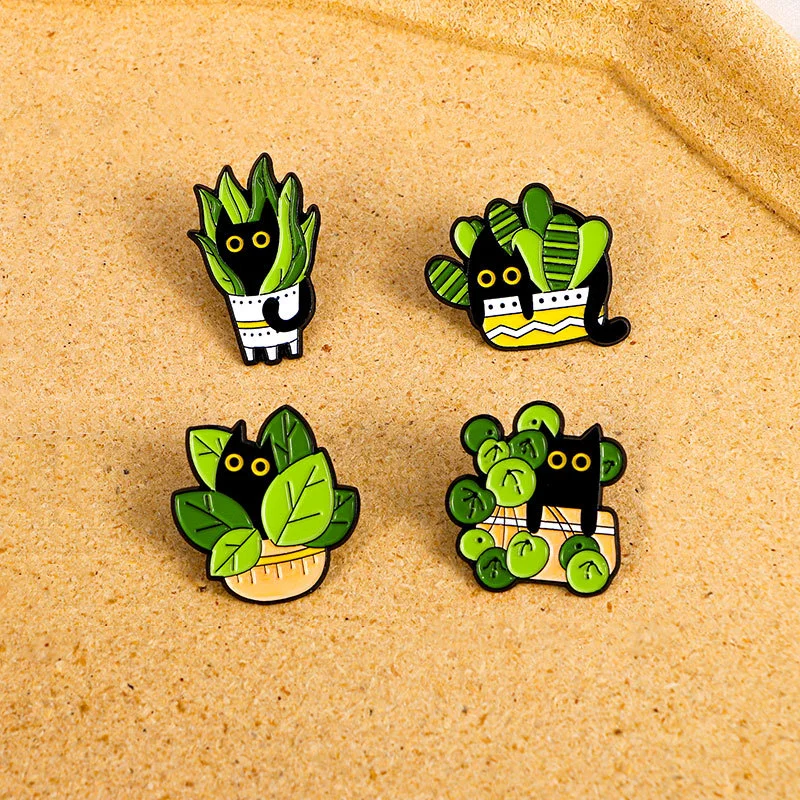 Black Cats in Houseplants Pin Set