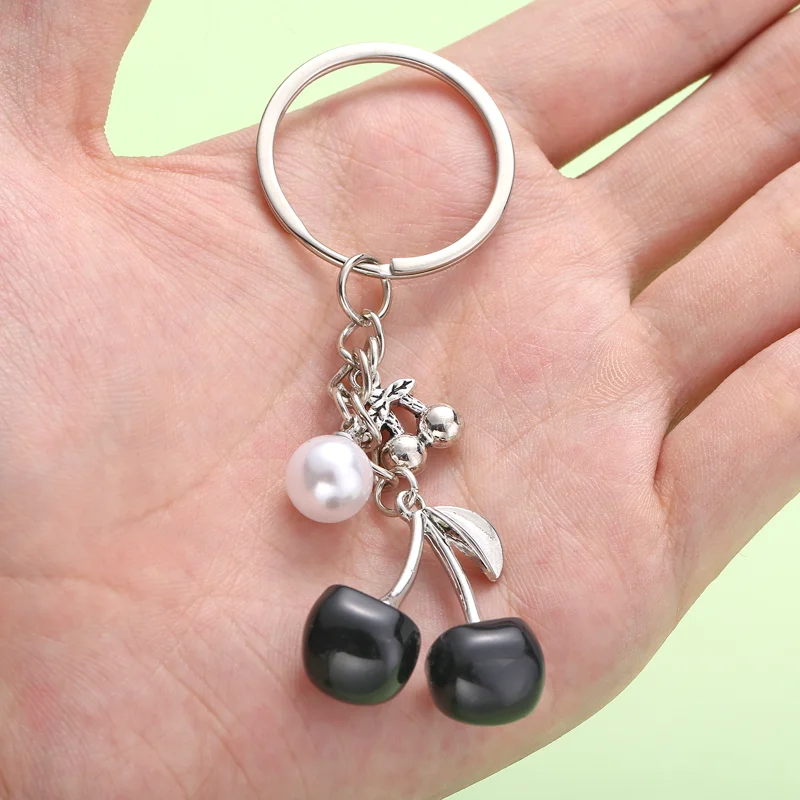 Black Cherry Pearl Resin Keychain