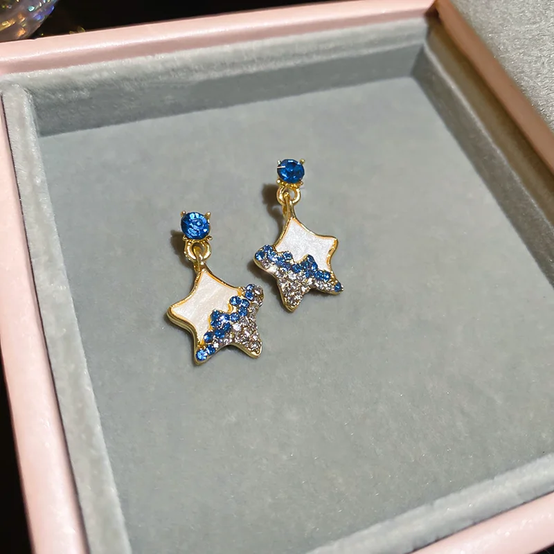 Blue Rhinestone Star Drop Earrings
