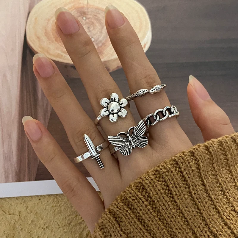Butterfly Elf Dice Ring Set 6-Piece Knuckle Ring