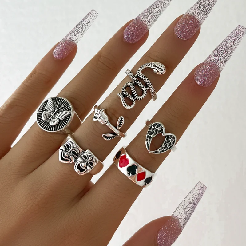 Butterfly Mushroom Yin Yang Bagua Trend Ring Set Of Six