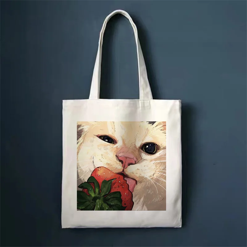 Cat Print Canvas Tote