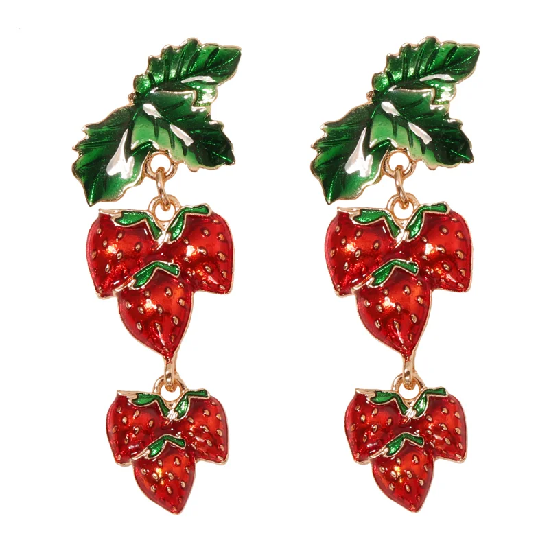 Long Strawberry Drop Earrings