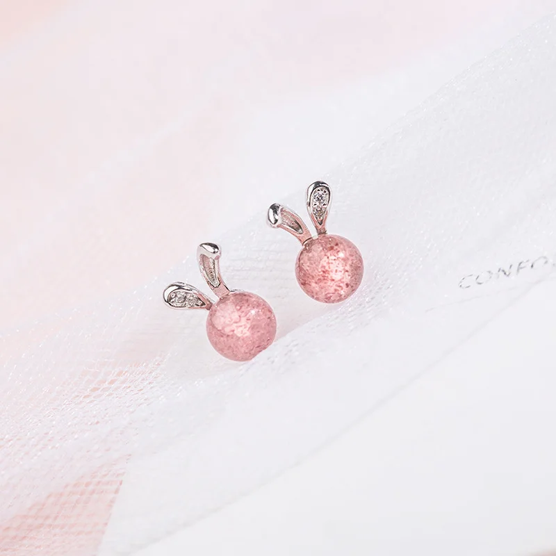 Rabbit And Strawberry Crystal Earrings