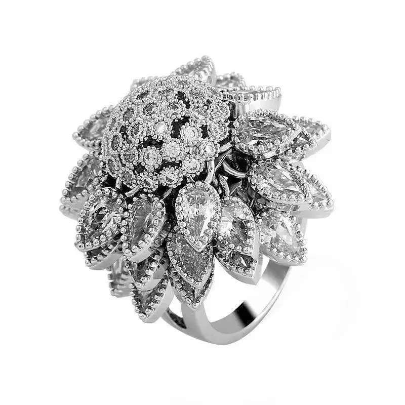 Silver-tone Flower Cocktail Ring