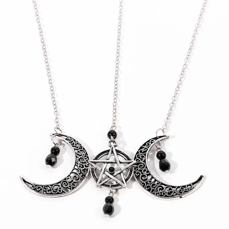 Gothic Pentagram Moon Crystal Necklace
