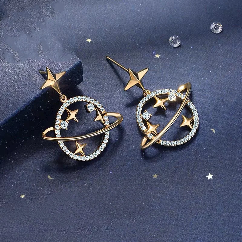 Saturn and Star Drop Earrings