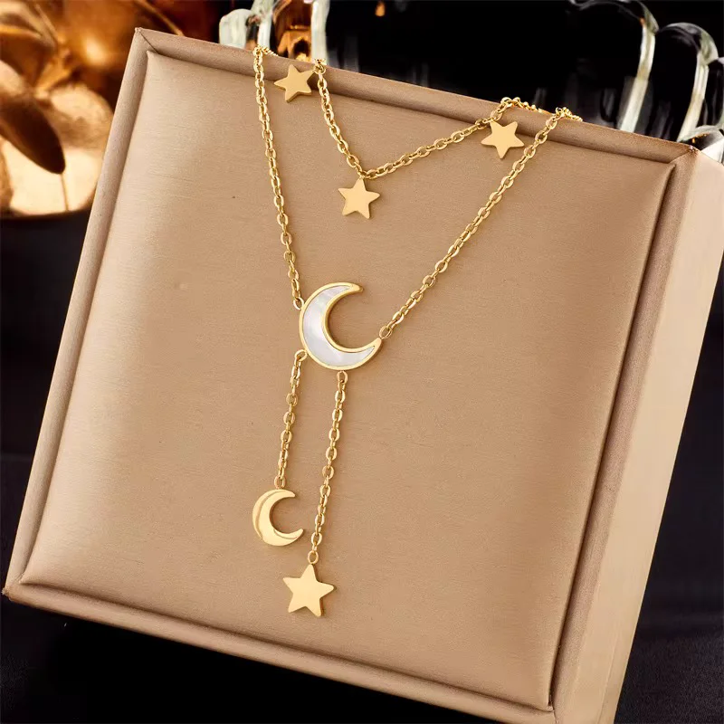 Layered Moon and Stars Necklace