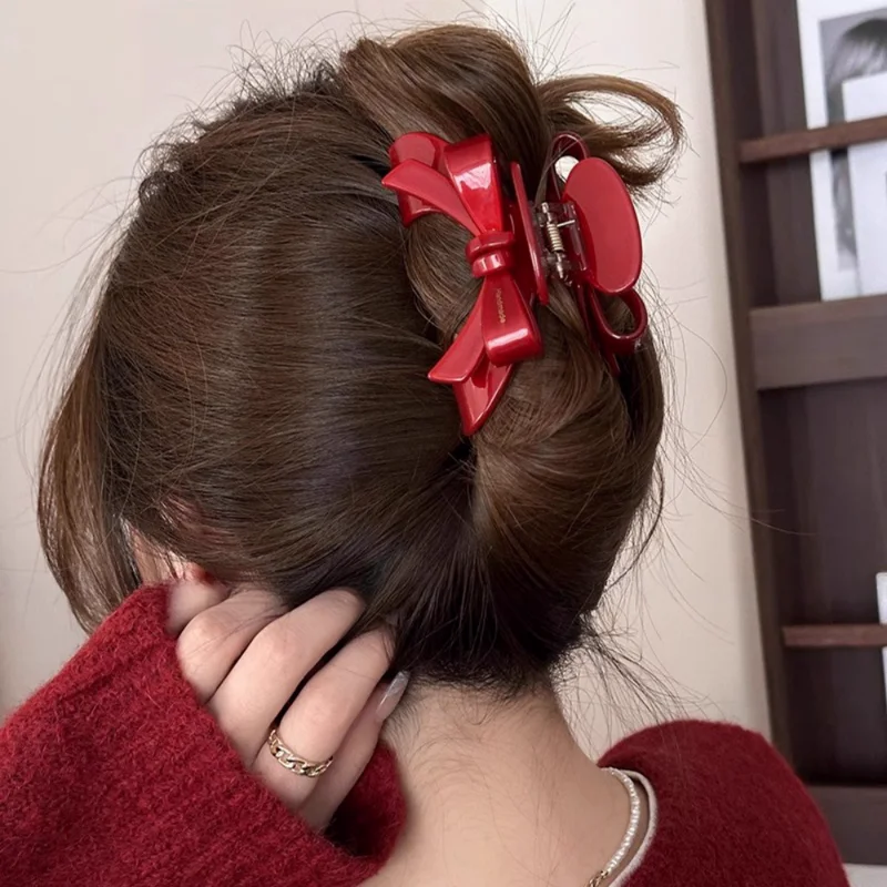 Red Acetate Bow Claw Clip