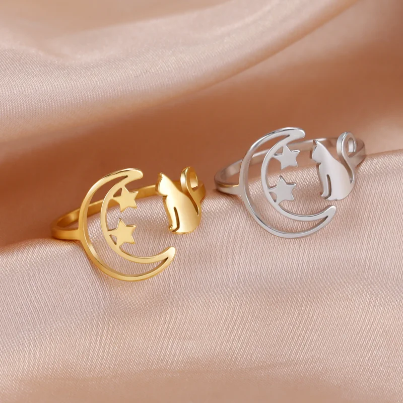Crescent Moon Cat Ring