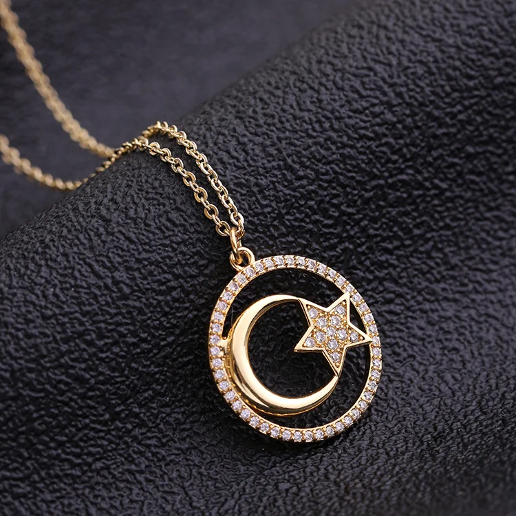 Round Star And Moon Necklace
