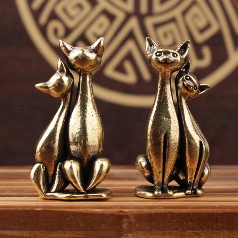 Solid Brass Couple Cats Ornament