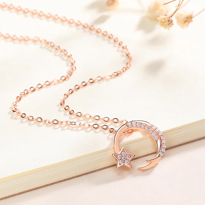 Geometric Star and Moon Pendant Necklace