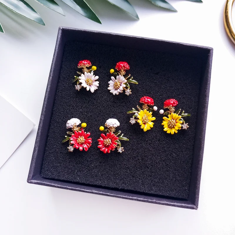 Mushroom And Daisy Stud Earrings