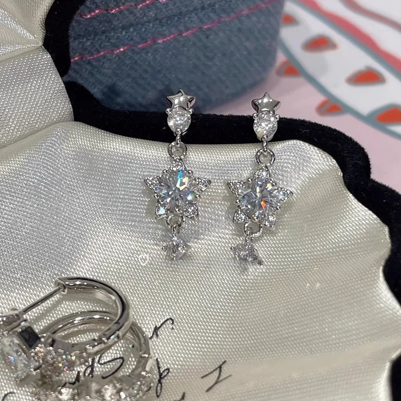 Five Pointed Star Zircon Drop Earrings