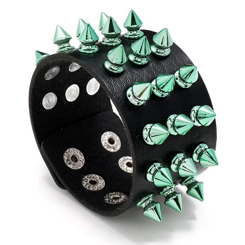 Green Spike Leather Cuff